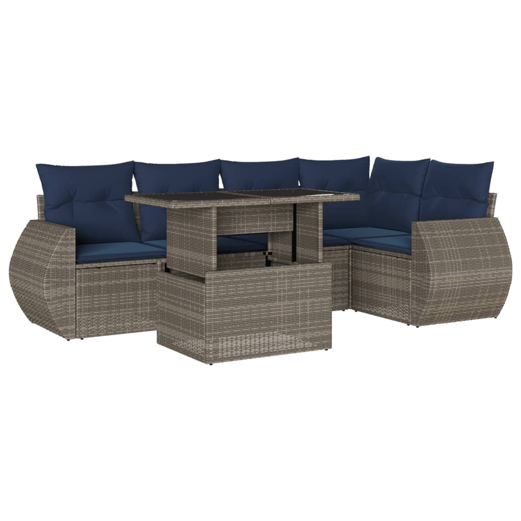 Ensemble de canapé de jardin 6 pcs avec coussins gris résine tressée