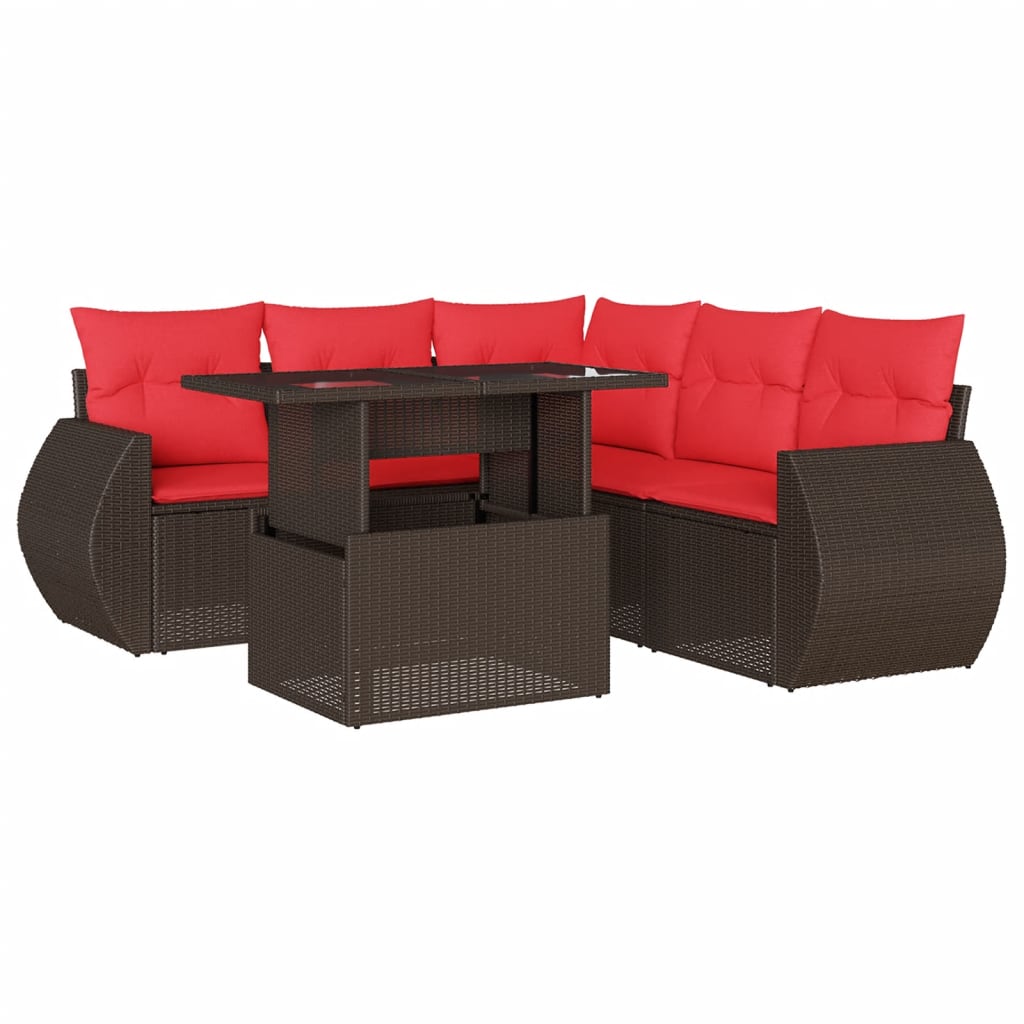 Ensemble de canapé de jardin 6 pcs avec coussins marron résine tressée
