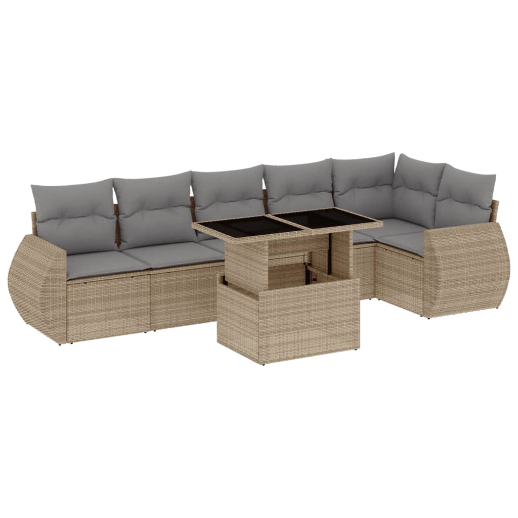 Salon de jardin avec coussins 7 pcs beige résine tressée