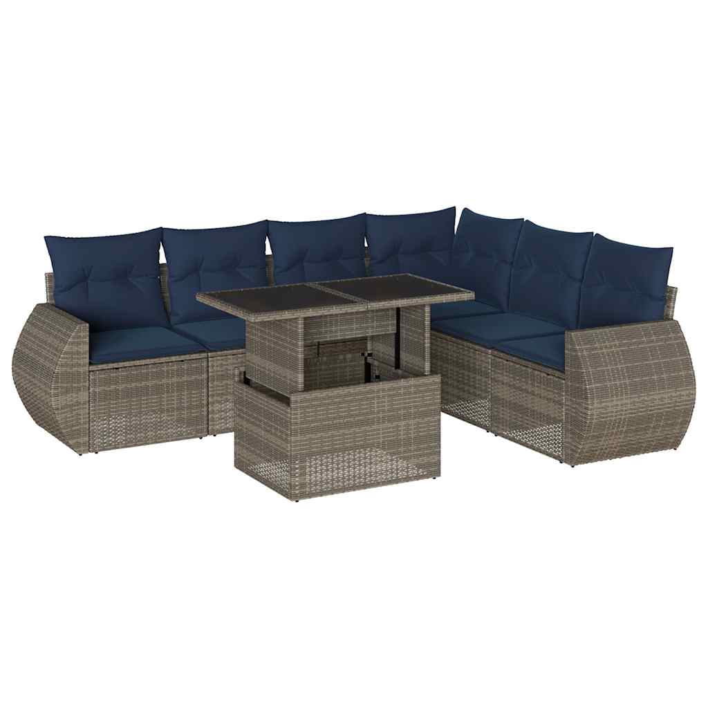 Ensemble de canapé de jardin 7 pcs avec coussins gris résine tressée