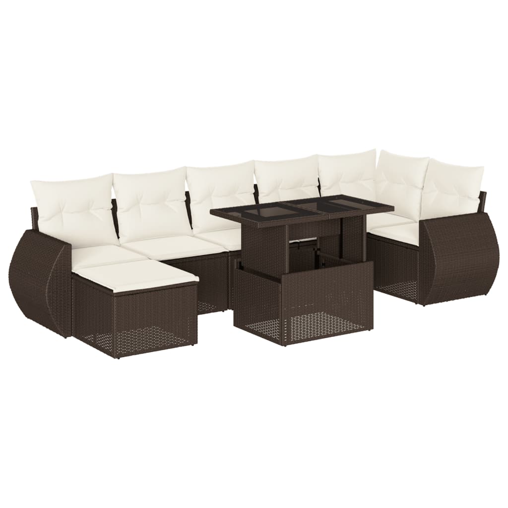 Salon de jardin 8 pcs avec coussins marron résine tressée