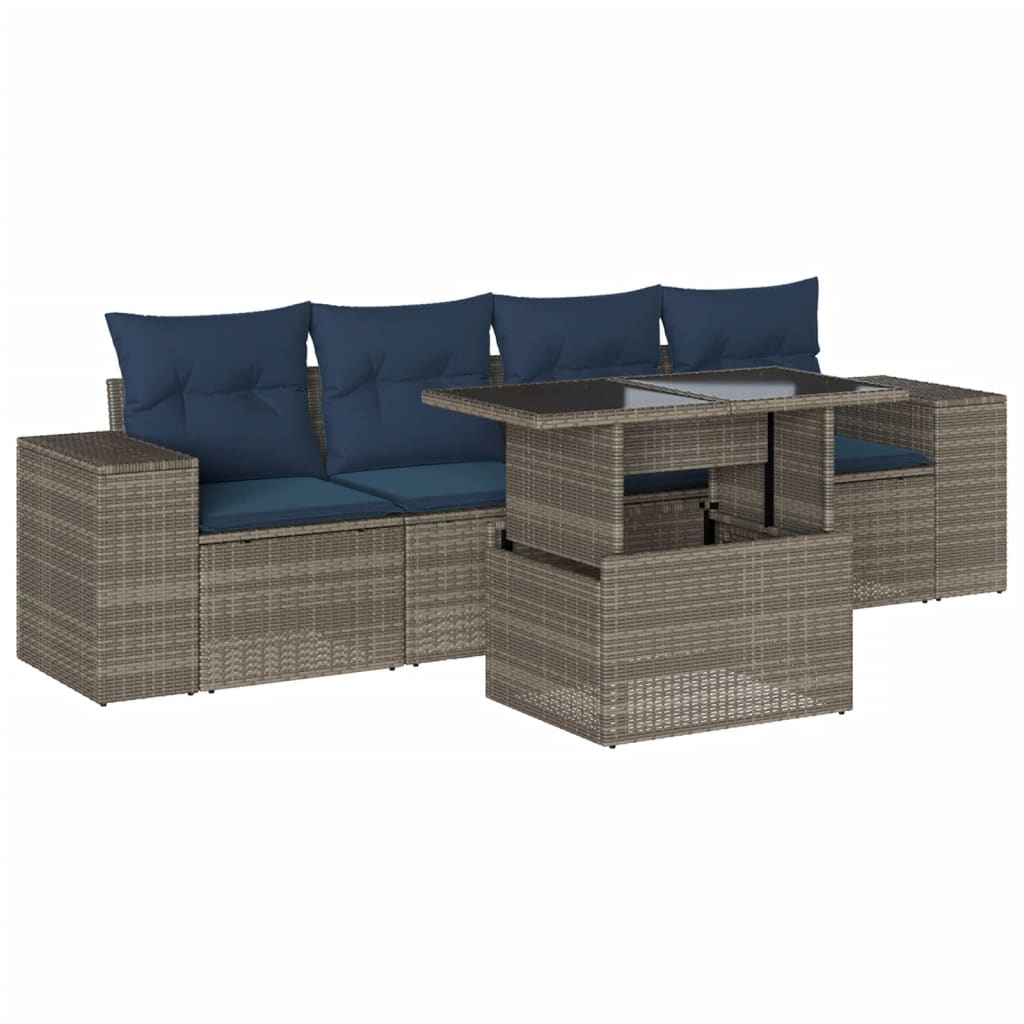 Ensemble de canapé de jardin 5 pcs avec coussins gris résine tressée