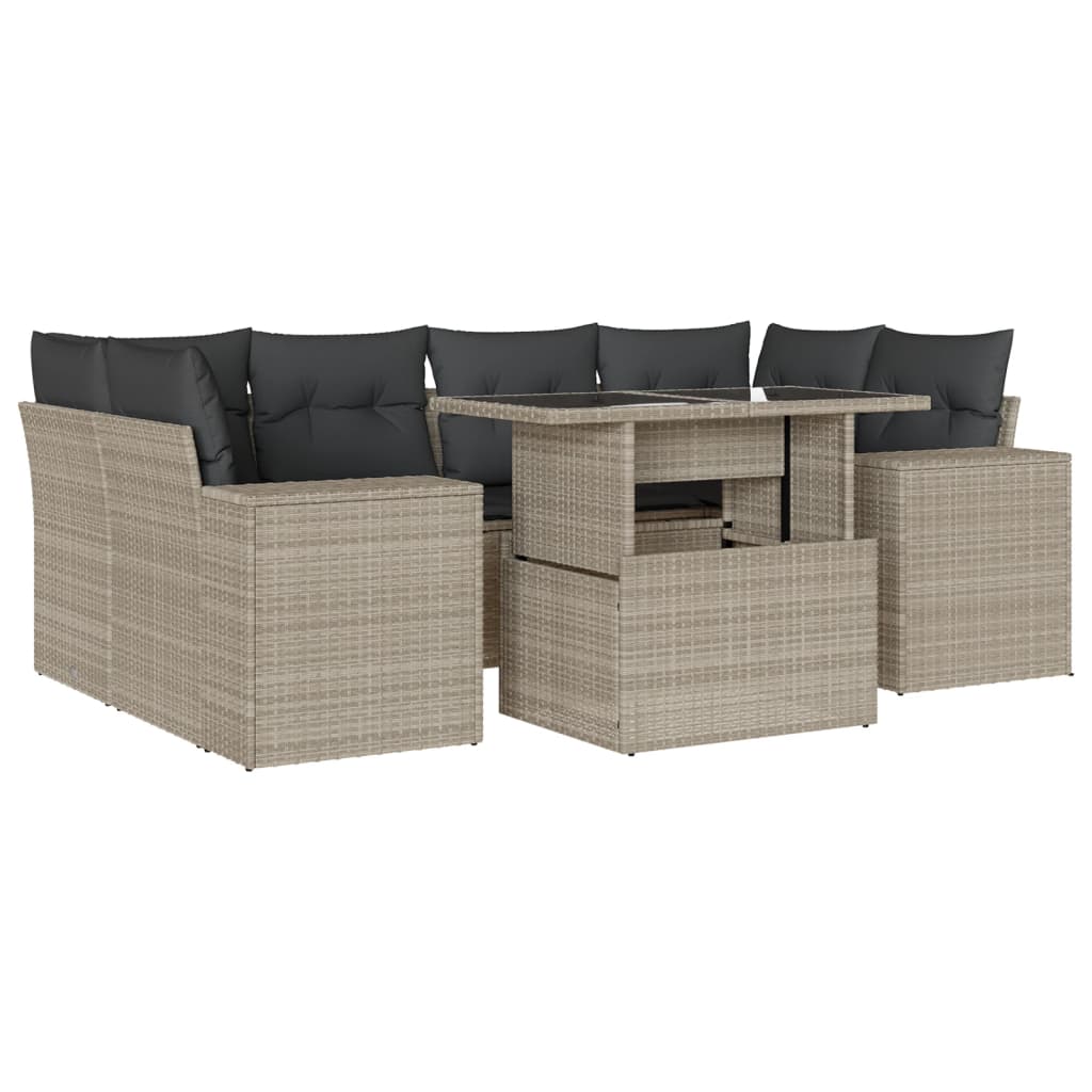 Salon de jardin avec coussins 7 pcs gris clair résine tressée