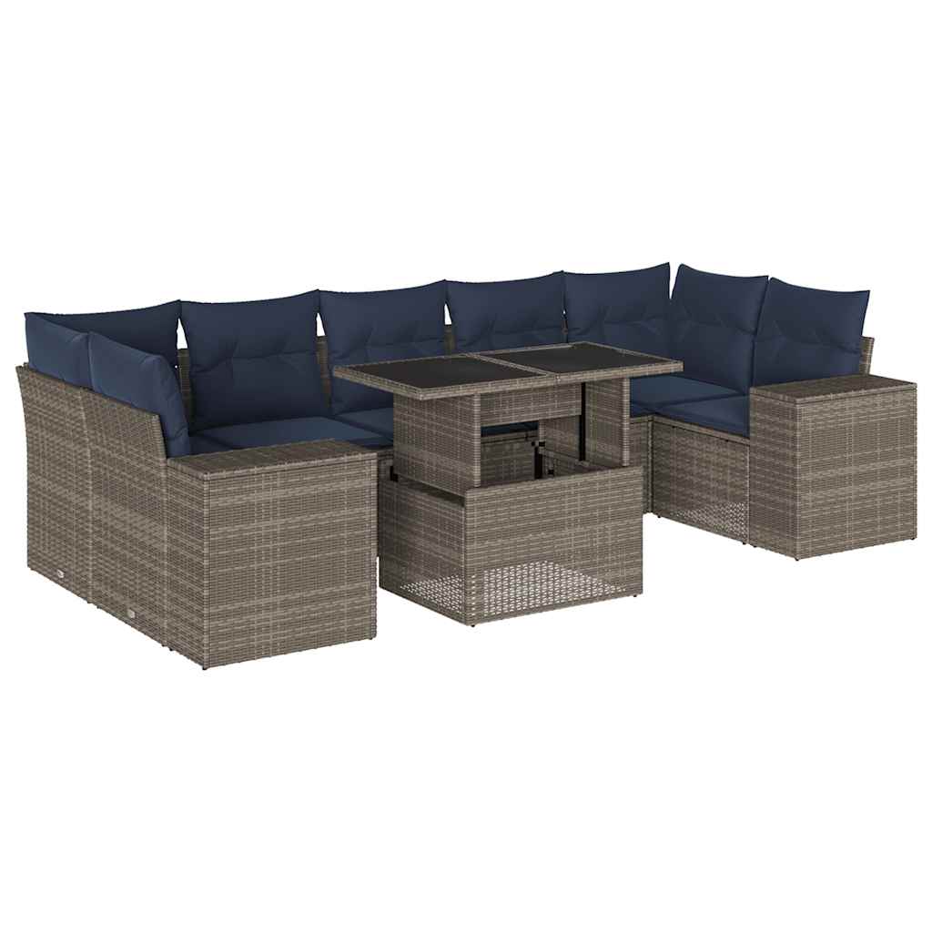 Ensemble de canapé de jardin 8 pcs avec coussins gris résine tressée