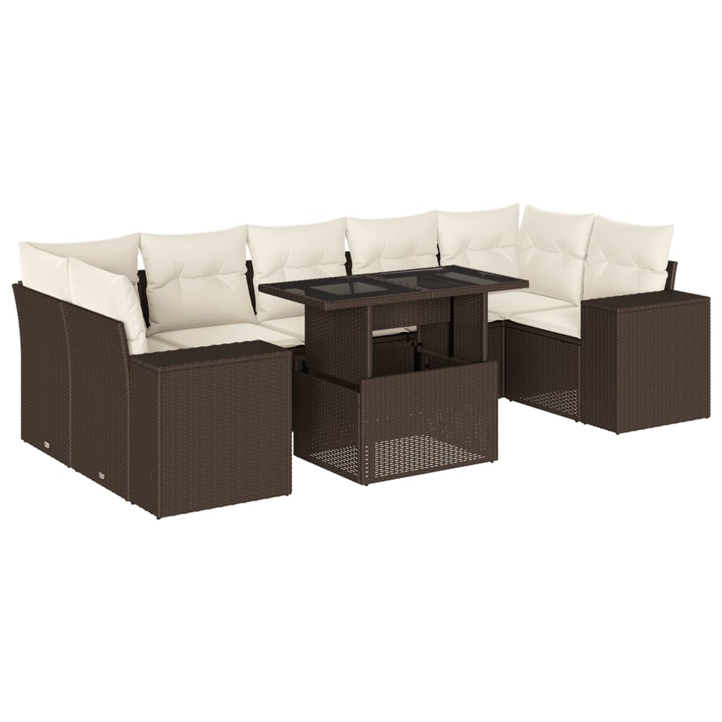 Salon de jardin 8 pcs avec coussins marron résine tressée