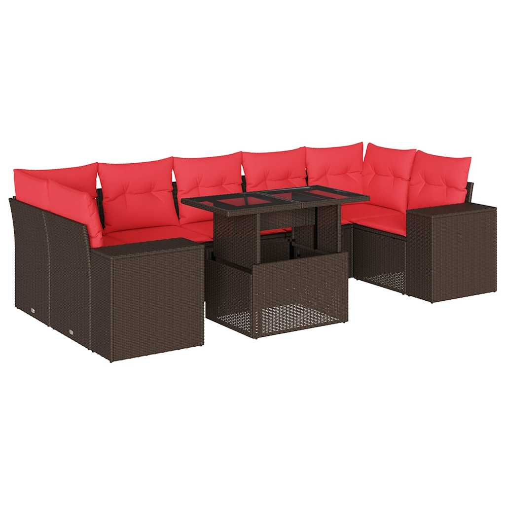 Ensemble de canapé de jardin 8 pcs avec coussins marron résine tressée