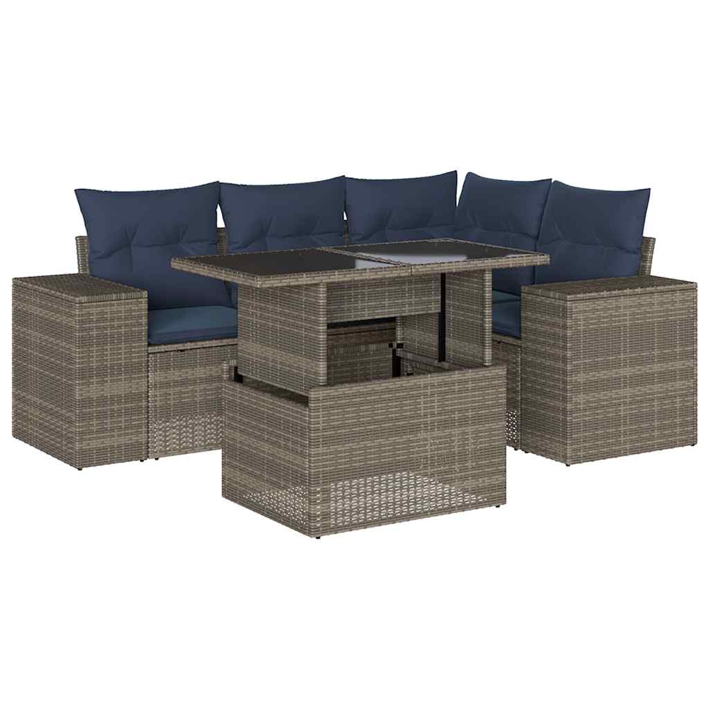 Ensemble de canapé de jardin 5 pcs avec coussins gris résine tressée