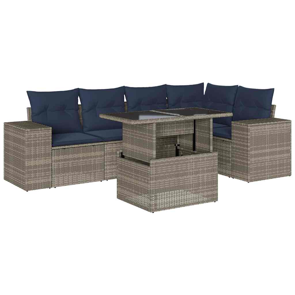 Ensemble de canapé de jardin 6 pcs avec coussins gris résine tressée