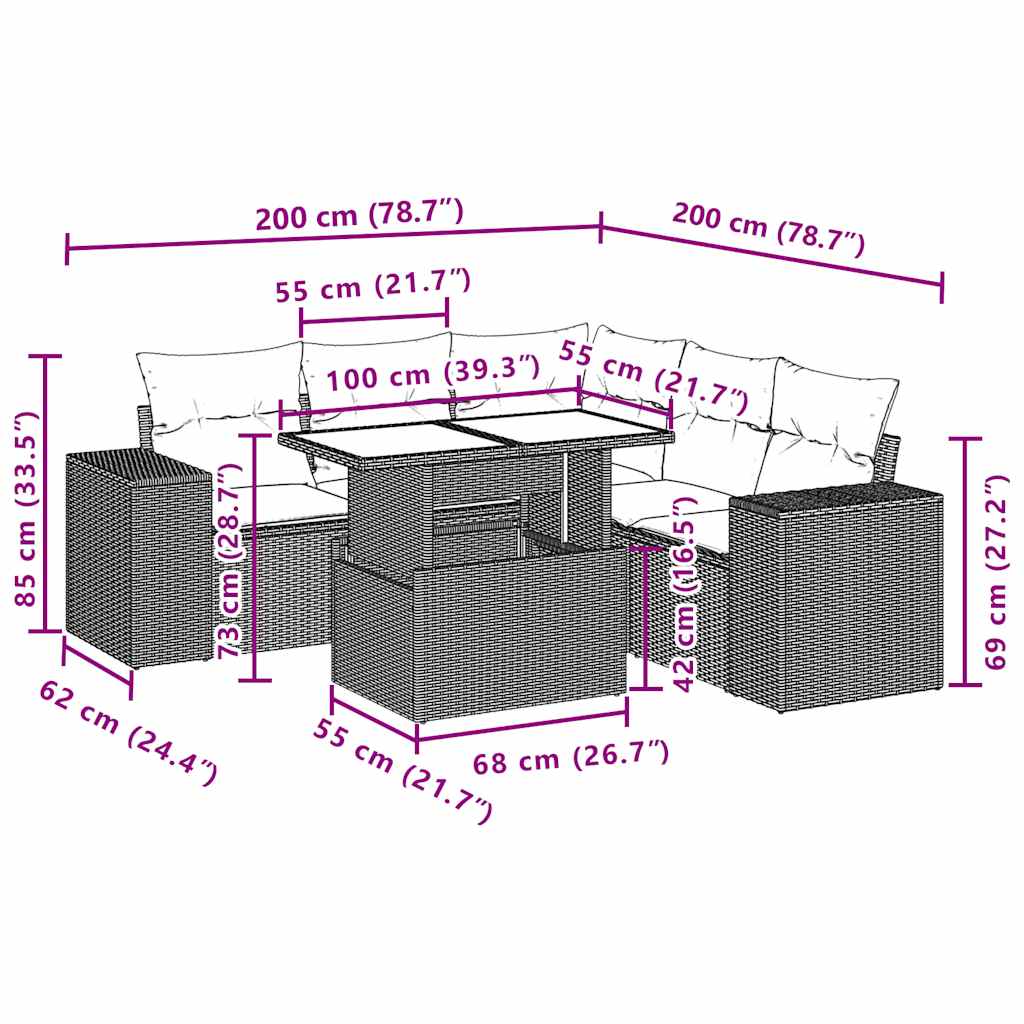 Ensemble de canapé de jardin 6 pcs avec coussins gris résine tressée
