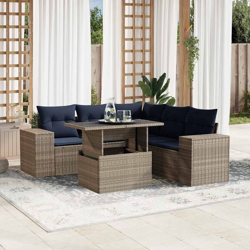 Ensemble de canapé de jardin 6 pcs avec coussins gris résine tressée