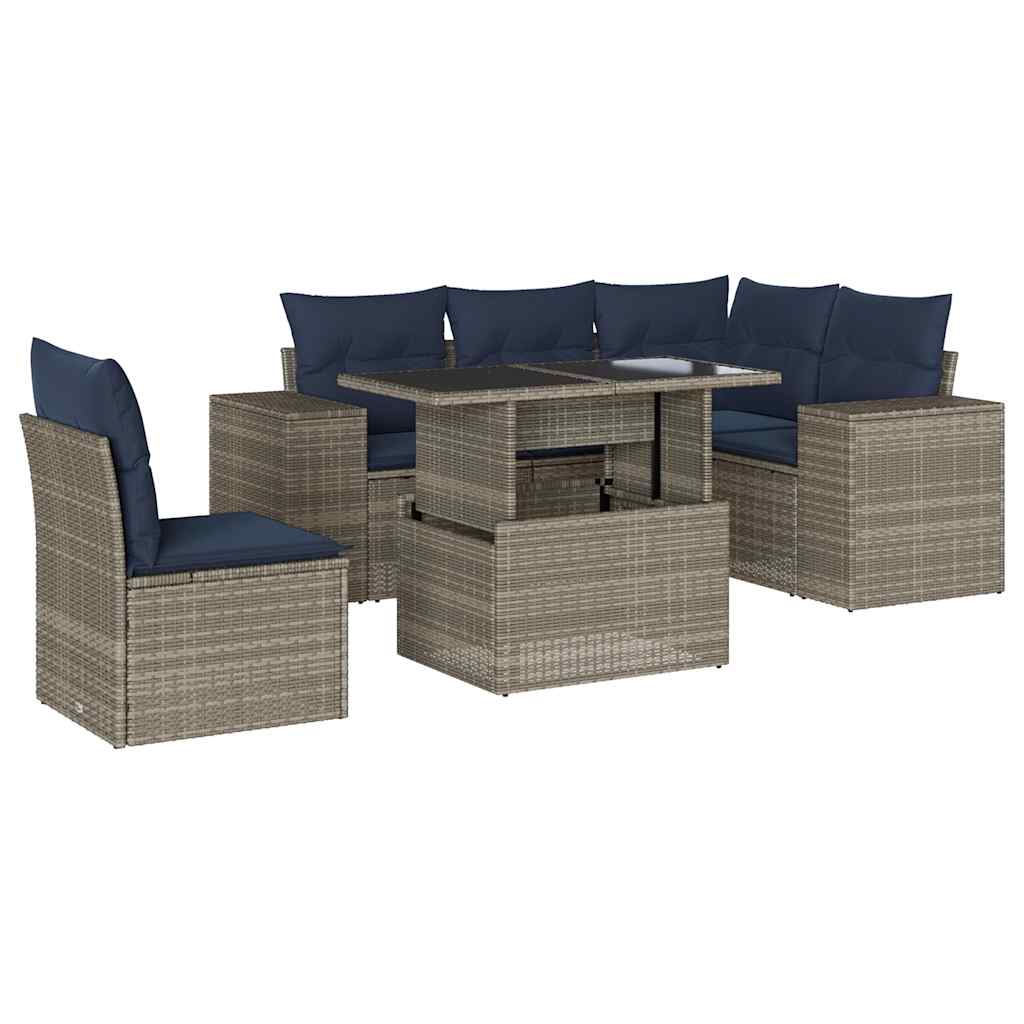 Ensemble de canapé de jardin 6 pcs avec coussins gris résine tressée
