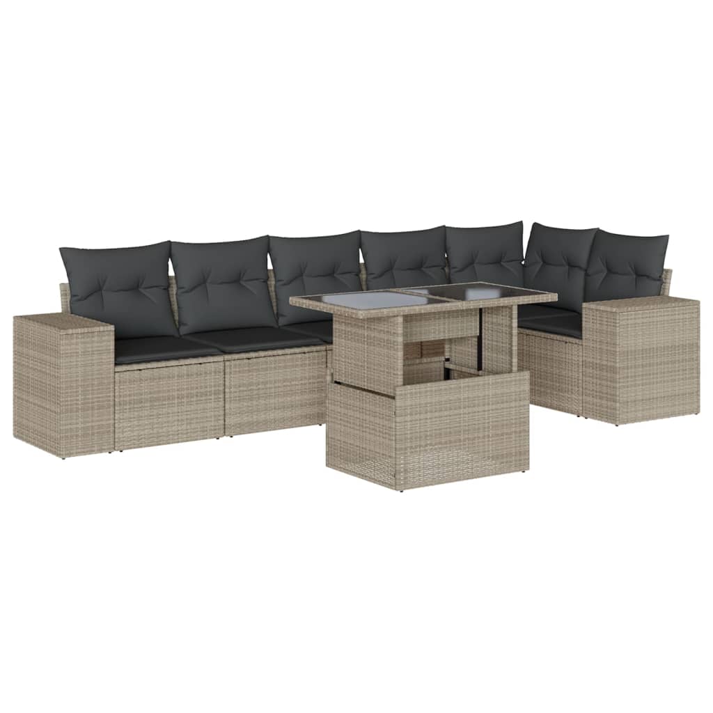 Salon de jardin avec coussins 7 pcs gris clair résine tressée