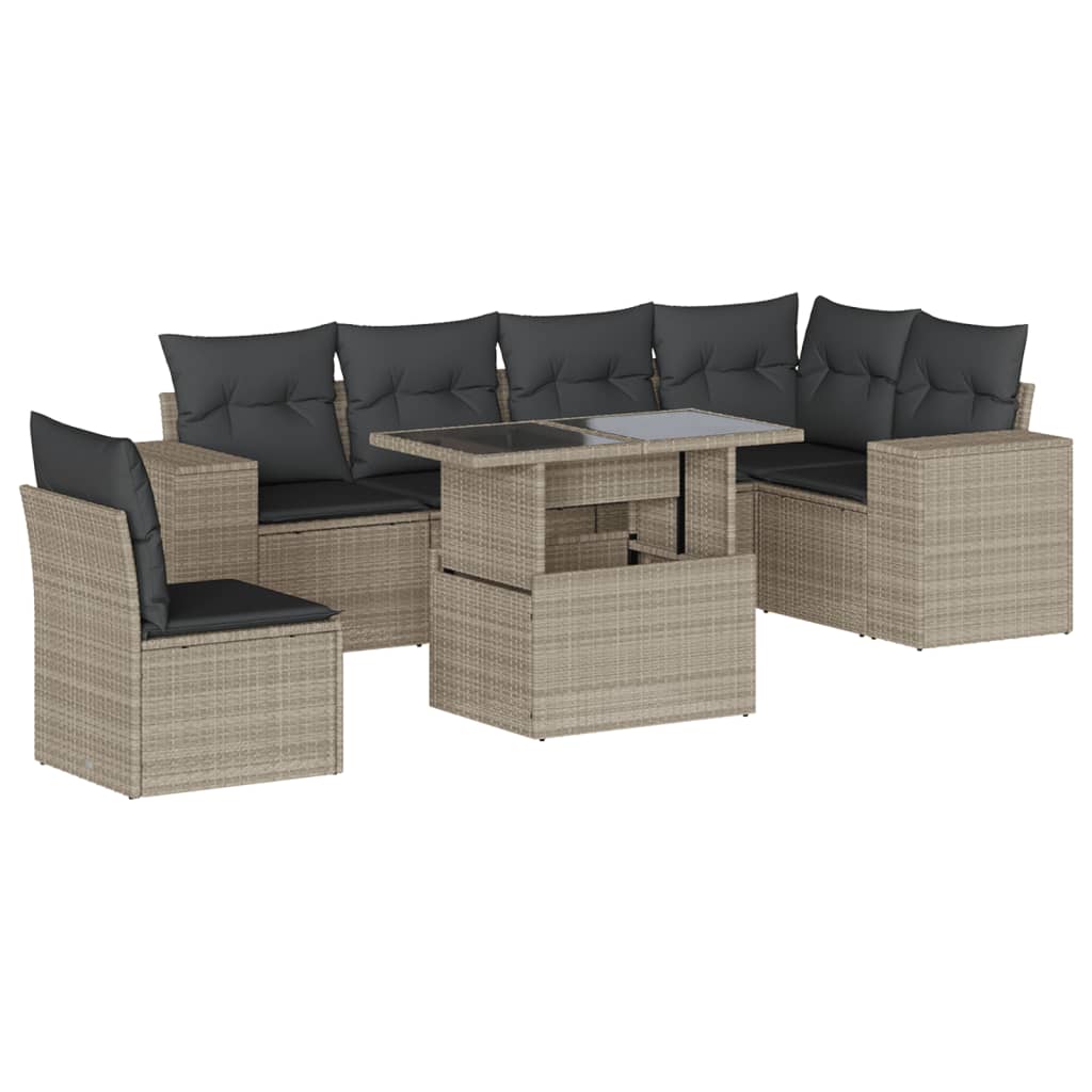 Salon de jardin avec coussins 7 pcs gris clair résine tressée