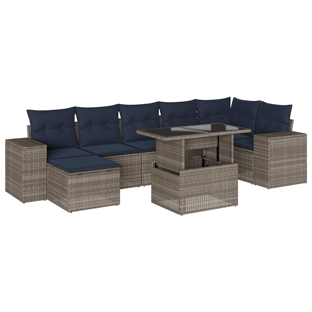 Ensemble de canapé de jardin 8 pcs avec coussins gris résine tressée