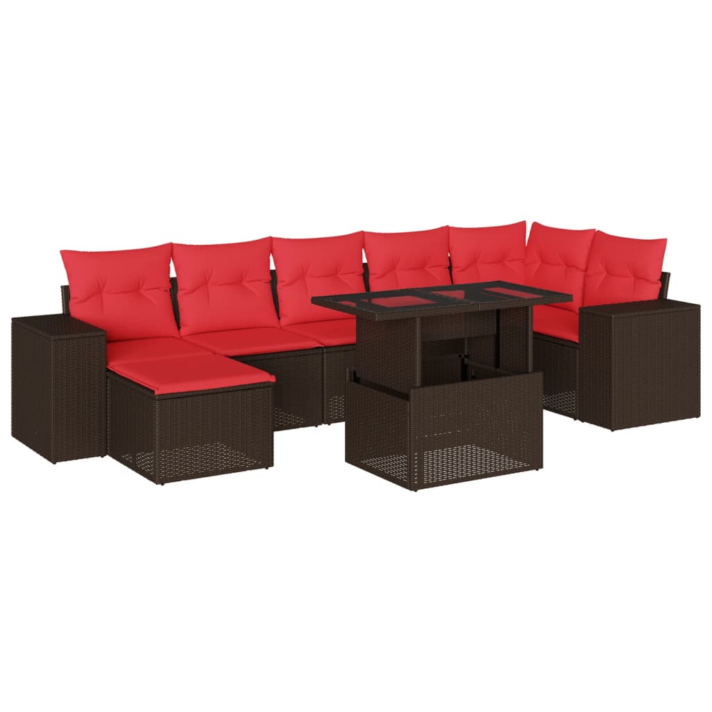 Ensemble de canapé de jardin 8 pcs avec coussins marron résine tressée