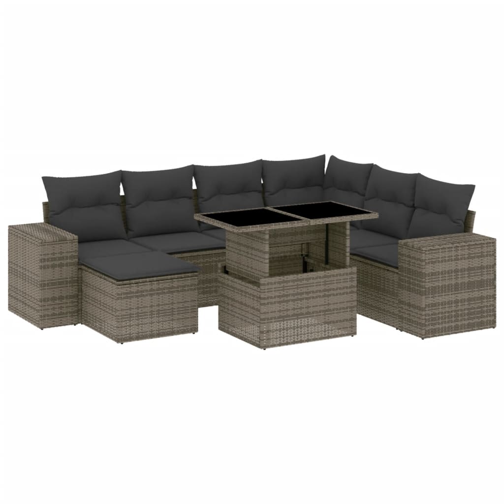 Salon de jardin 8 pcs avec coussins gris résine tressée
