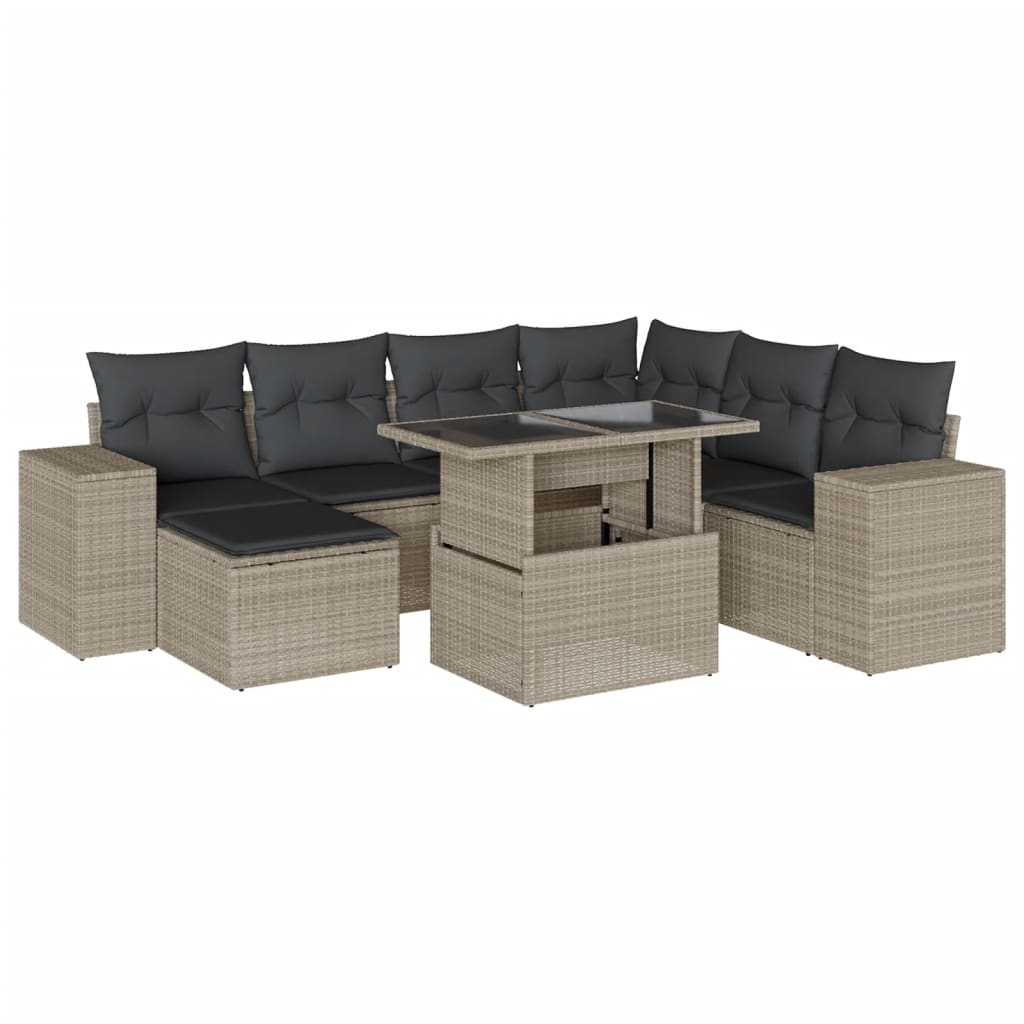 Salon de jardin 8 pcs avec coussins gris clair résine tressée