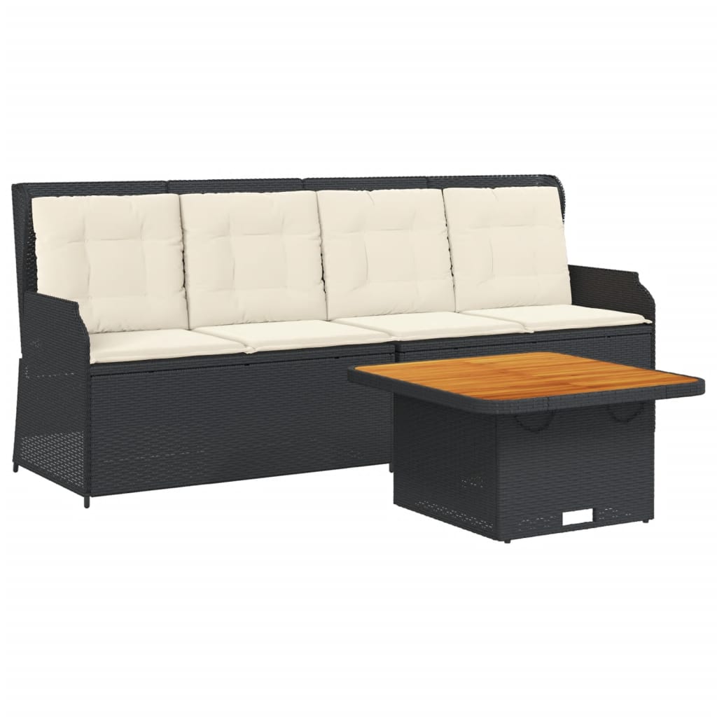 Salon de jardin 3 pcs avec coussins Noir Résine tressée