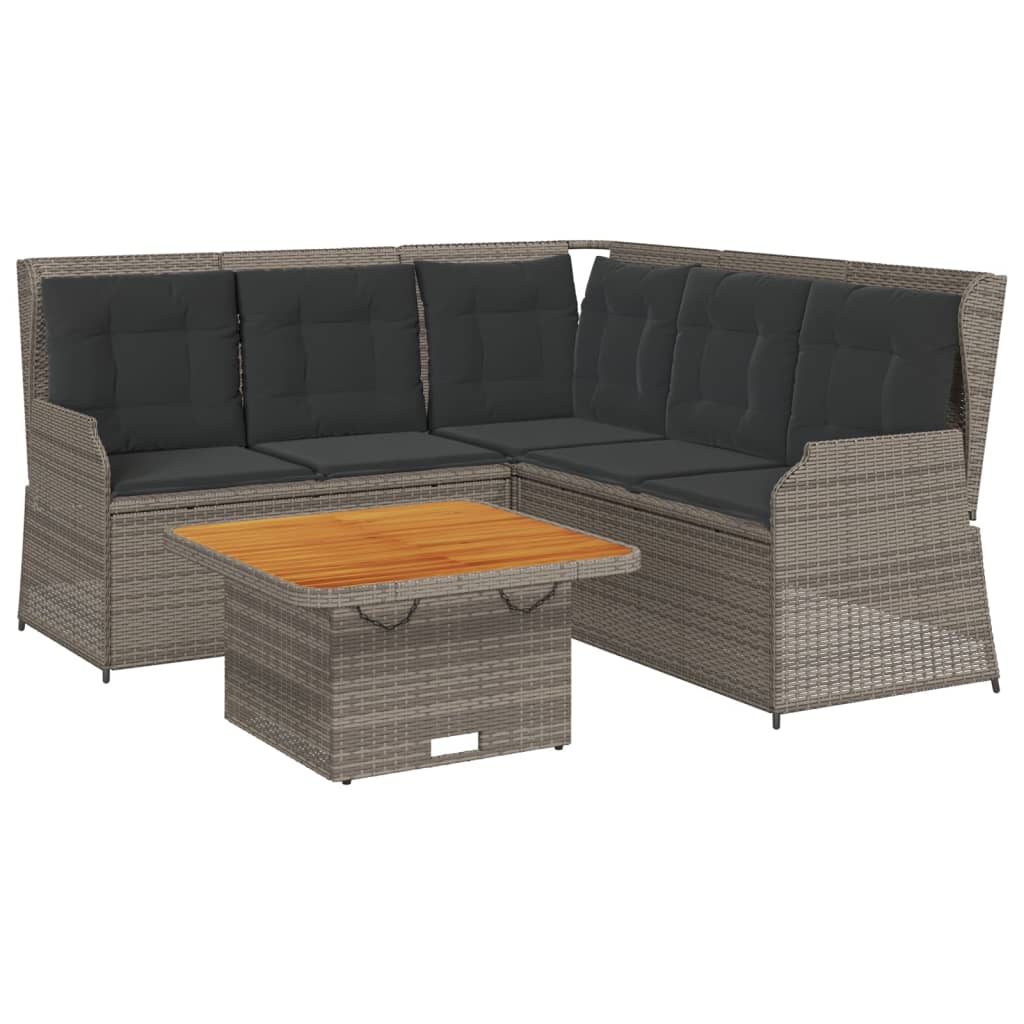 Salon de jardin 4 pcs avec coussins Gris Résine tressée