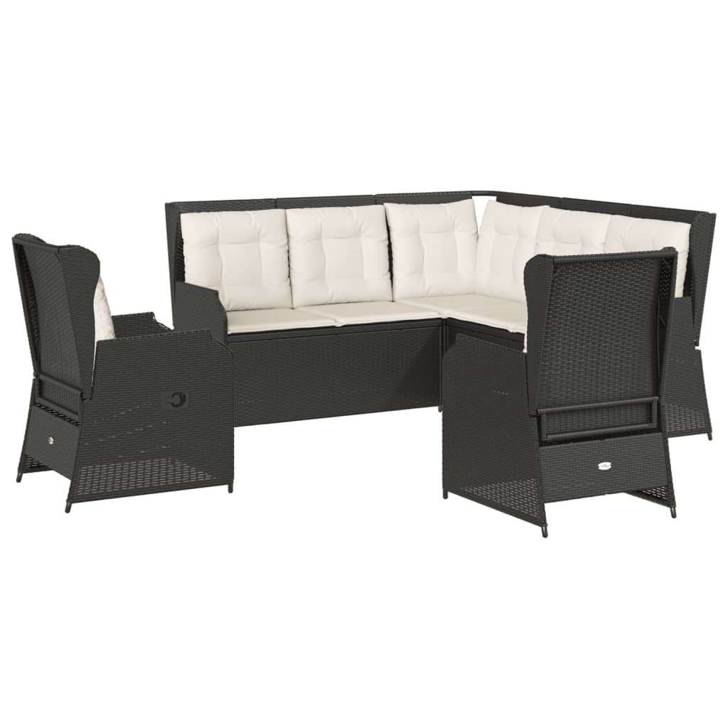 Salon de jardin 5 pcs avec coussins Noir Résine tressée
