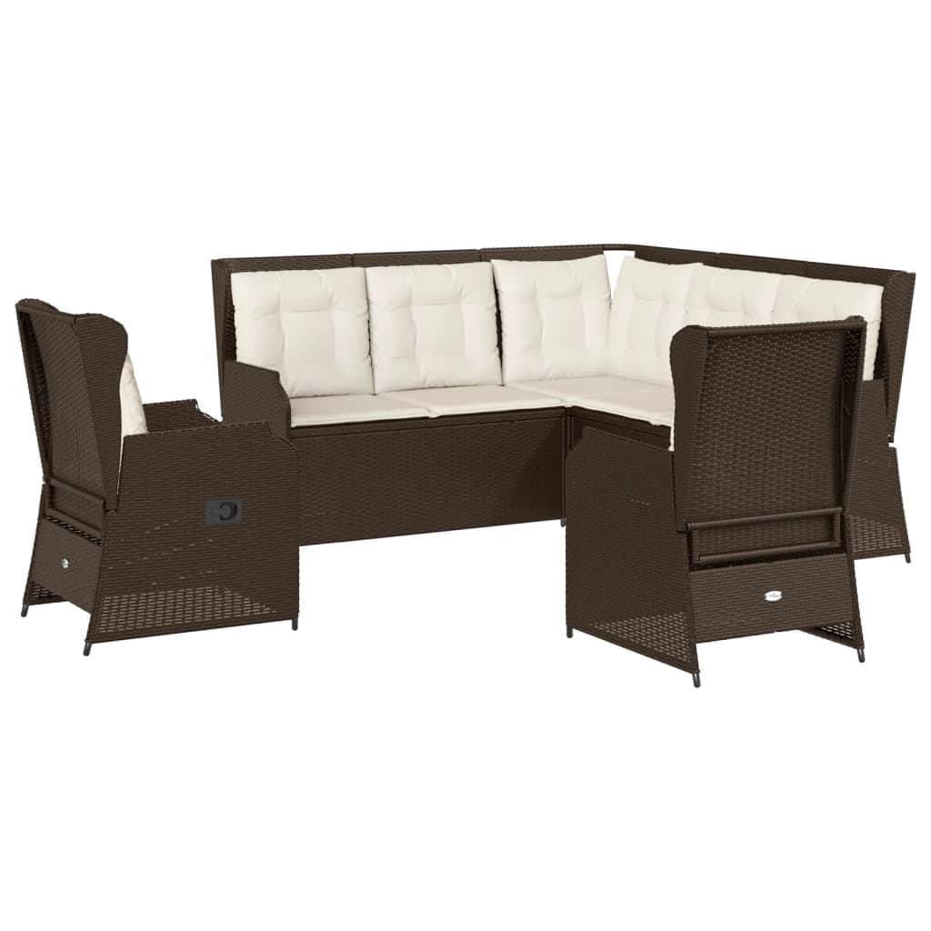 Salon de jardin 5 pcs avec coussins Marron Résine tressée