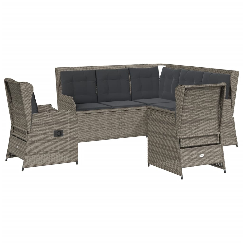 Salon de jardin 5 pcs avec coussins Gris Résine tressée