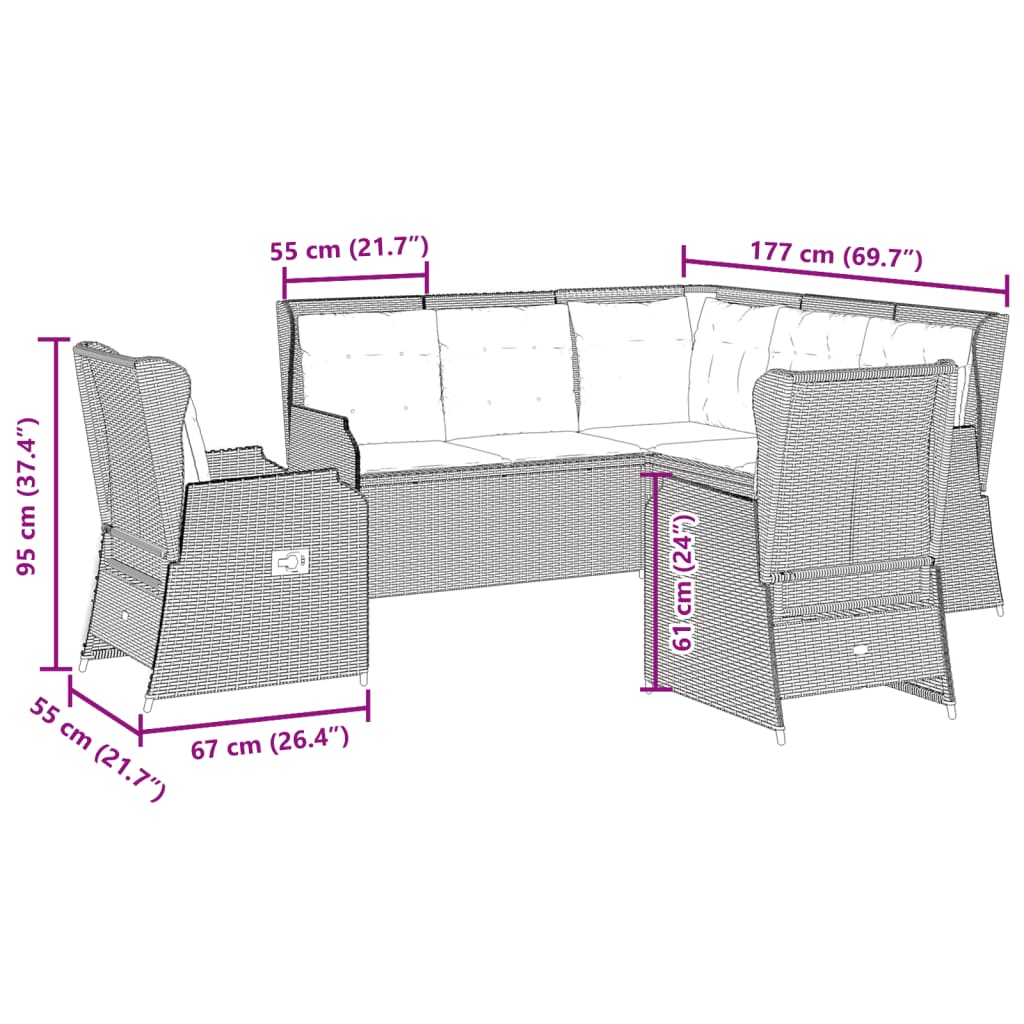 Salon de jardin avec coussins 5 pcs beige résine tressée