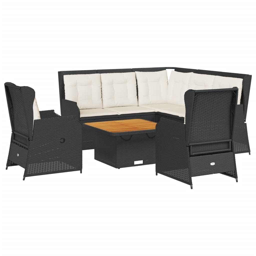 Salon de jardin 6 pcs avec coussins Noir Résine tressée