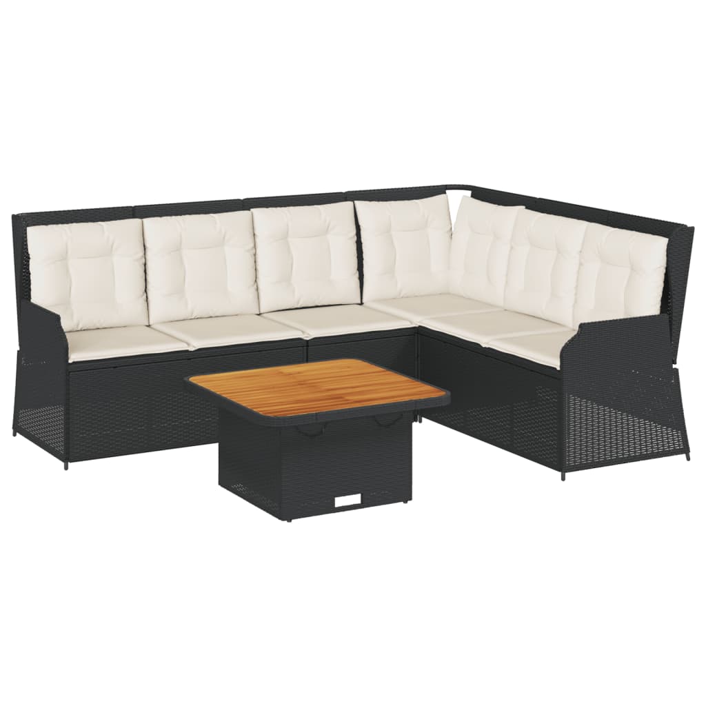 Salon de jardin 5 pcs avec coussins Noir Résine tressée