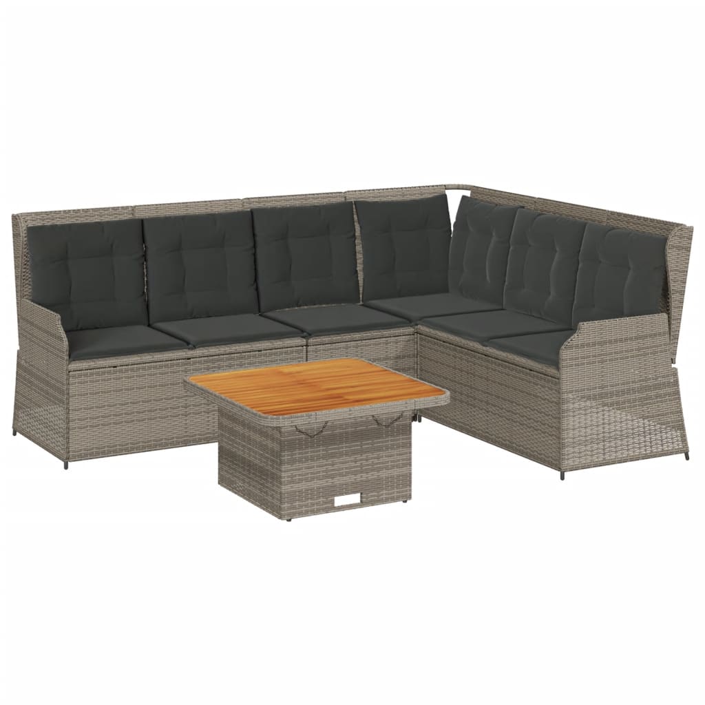 Salon de jardin 5 pcs avec coussins Gris Résine tressée