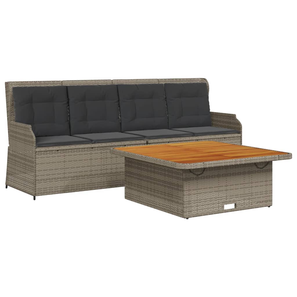 Salon de jardin avec coussins 3 pcs gris résine tressée