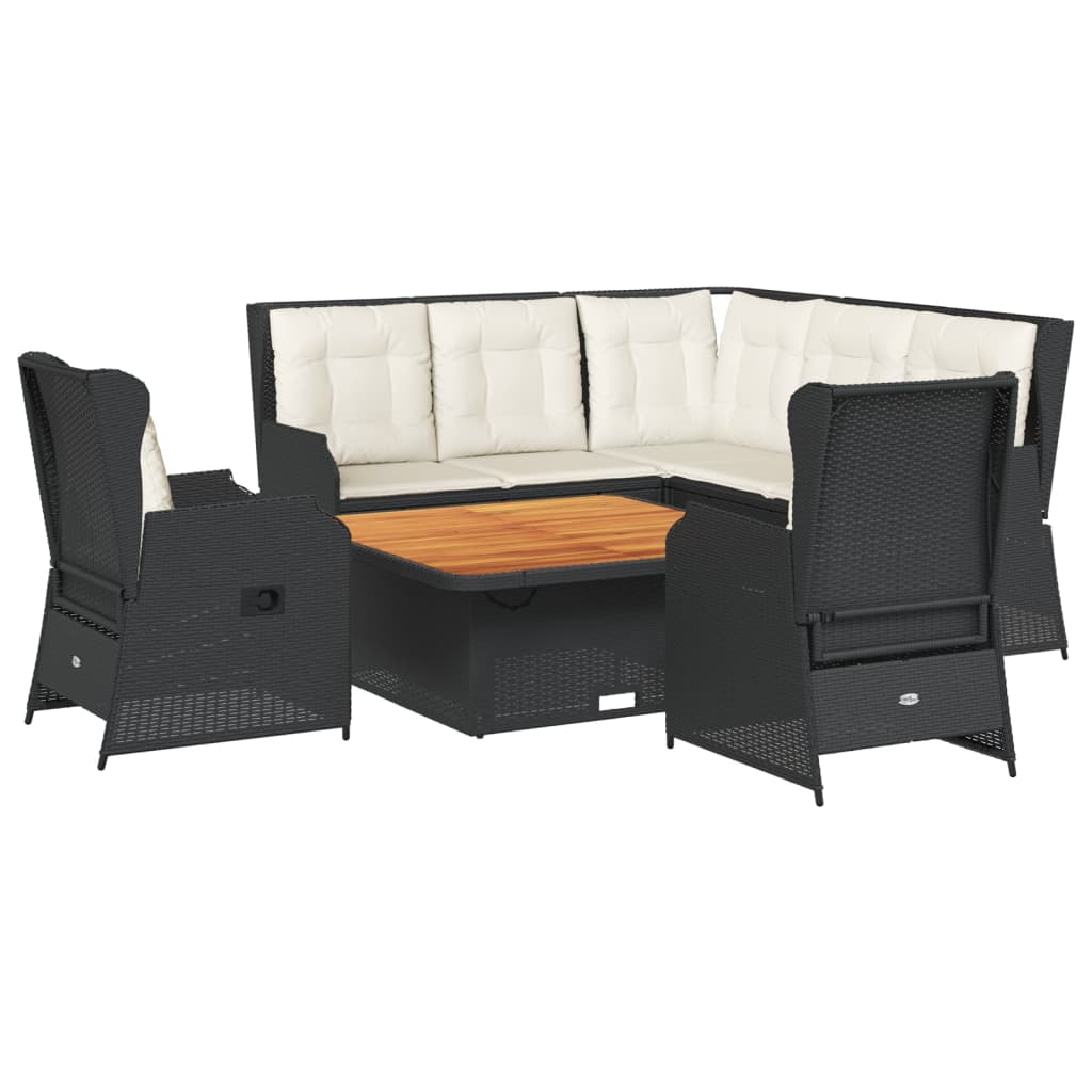 Salon de jardin 6 pcs avec coussins Noir Résine tressée