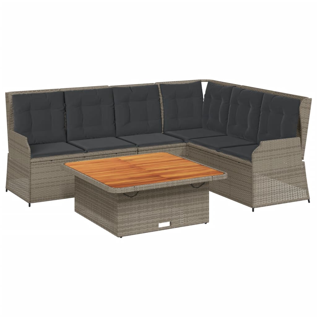 Salon de jardin 5 pcs avec coussins Gris Résine tressée