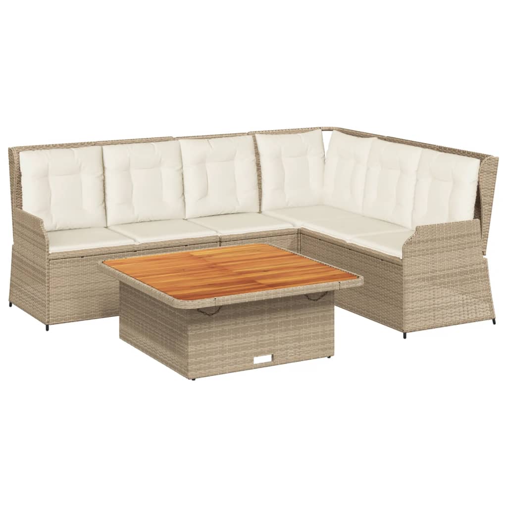 Salon de jardin avec coussins 5 pcs beige résine tressée