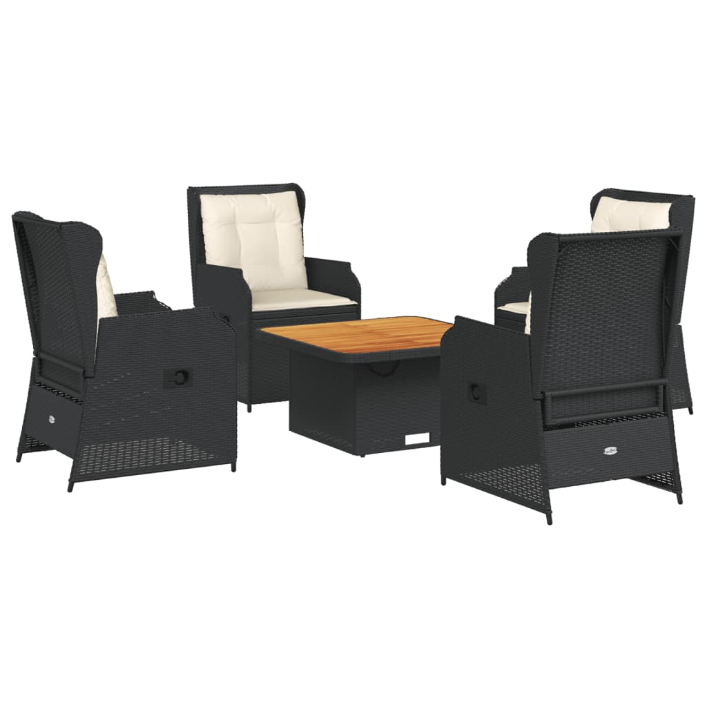 Salon de jardin 5 pcs avec coussins Noir Résine tressée