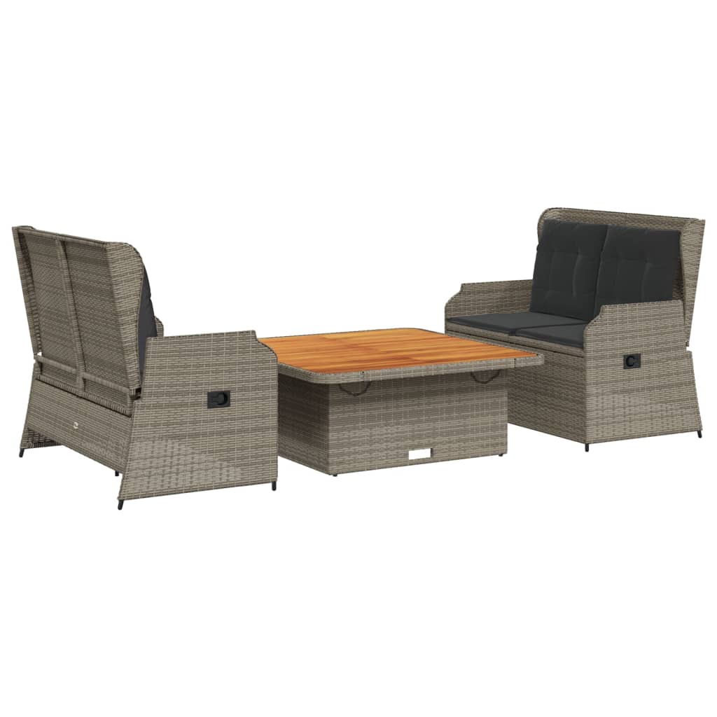 Salon de jardin 3 pcs avec coussins Gris Résine tressée