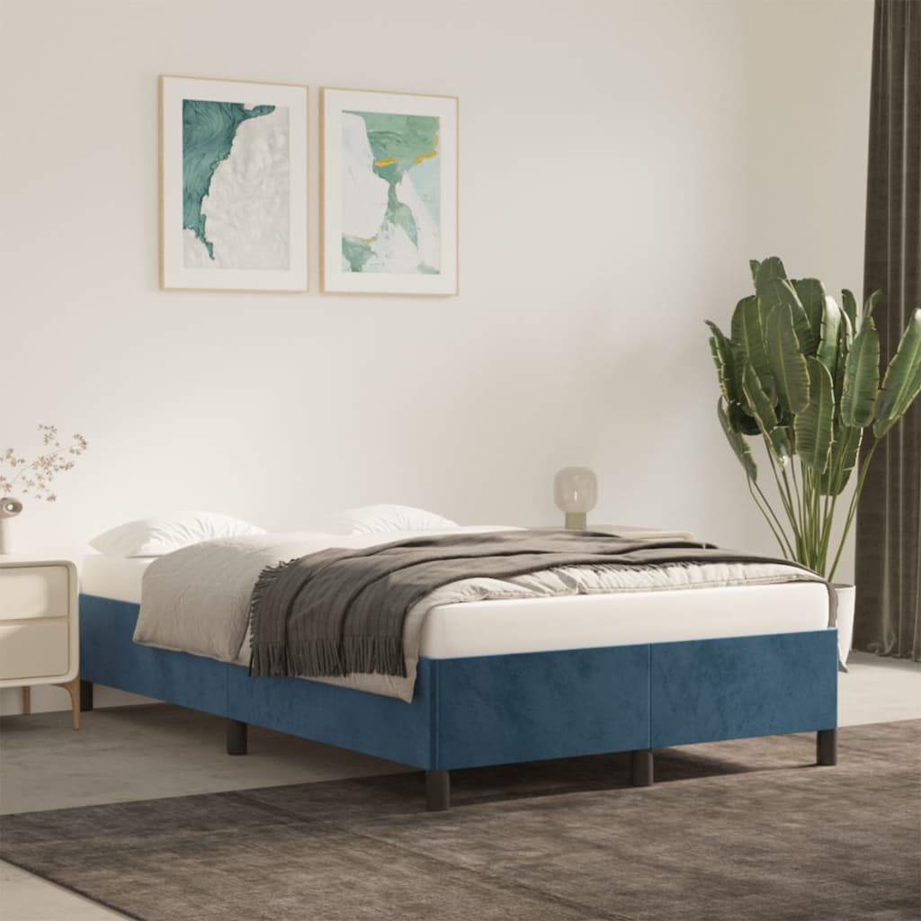 Cadre de lit sans matelas bleu foncé 120x190 cm velours - XIOS