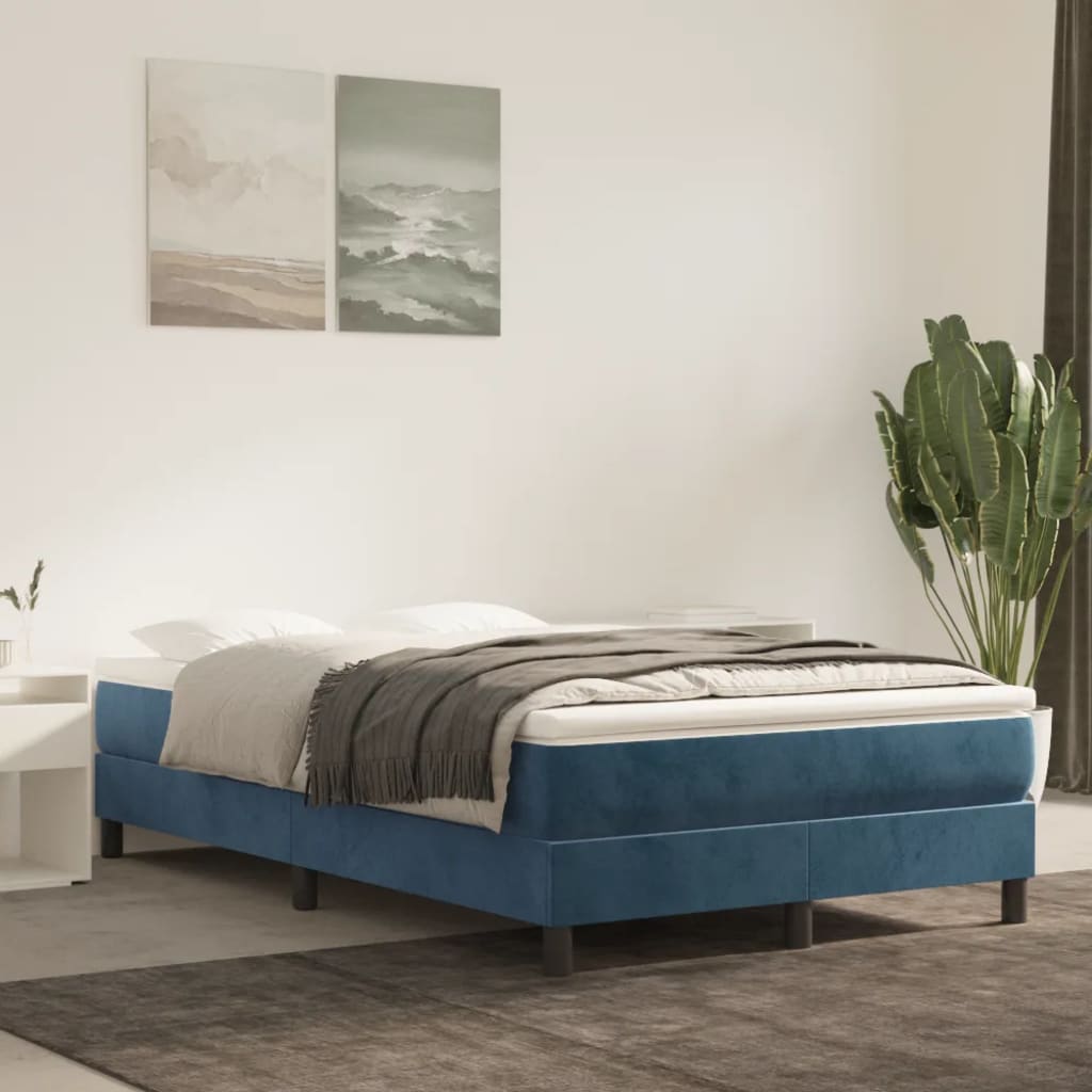 Sommier à lattes de lit et matelas bleu foncé 120x190cm velours - XIOS