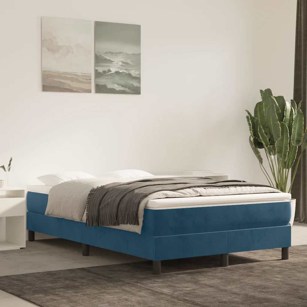 Sommier à lattes de lit et matelas bleu foncé 120x190cm velours - XIOS