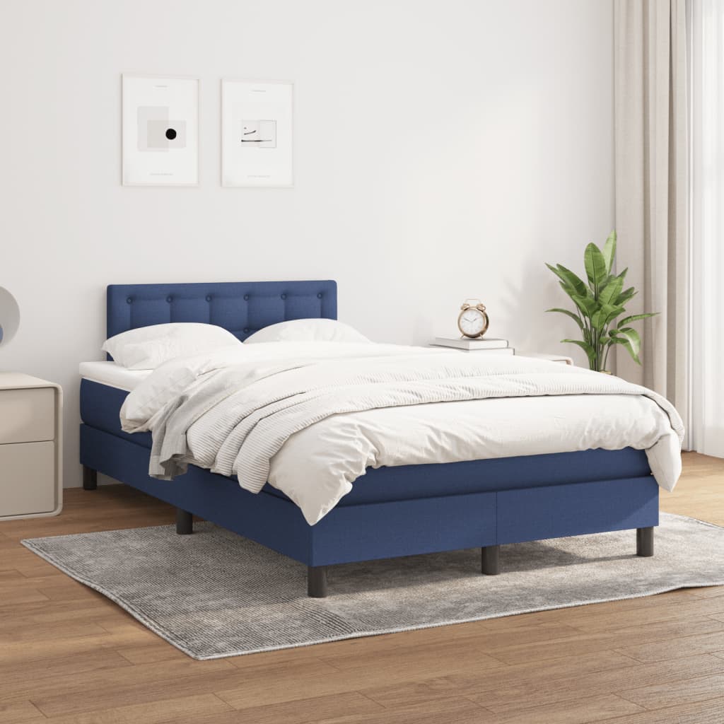 Sommier à lattes de lit avec matelas bleu 120x190 cm tissu - XIOS