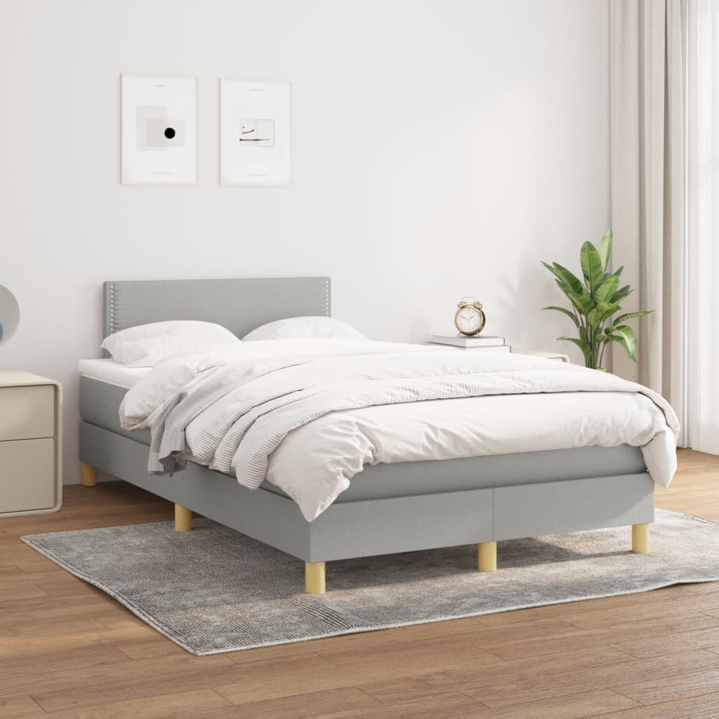 Sommier à lattes de lit et matelas gris clair 120x190 cm tissu - XIOS