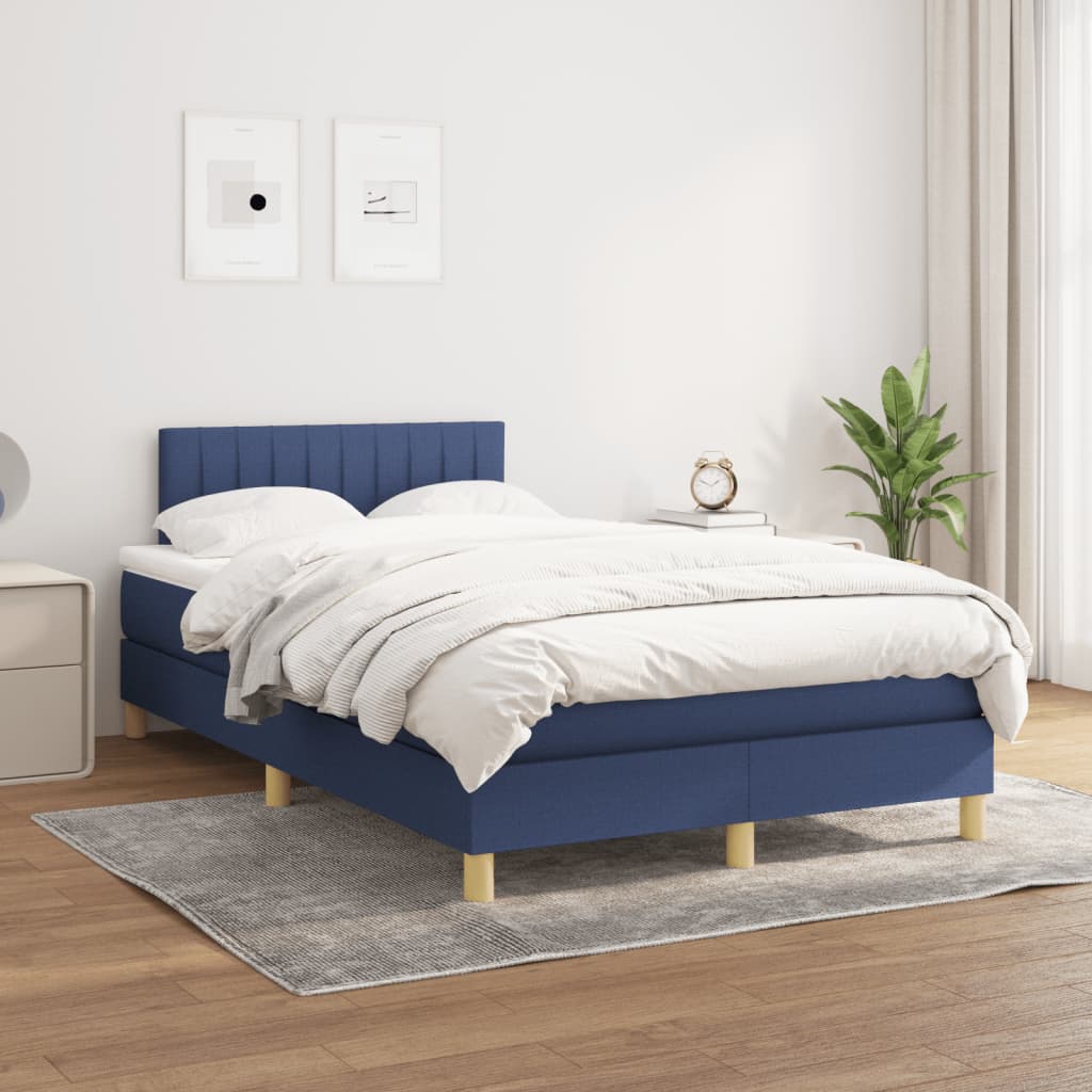 Sommier à lattes de lit avec matelas bleu 120x190 cm tissu - XIOS