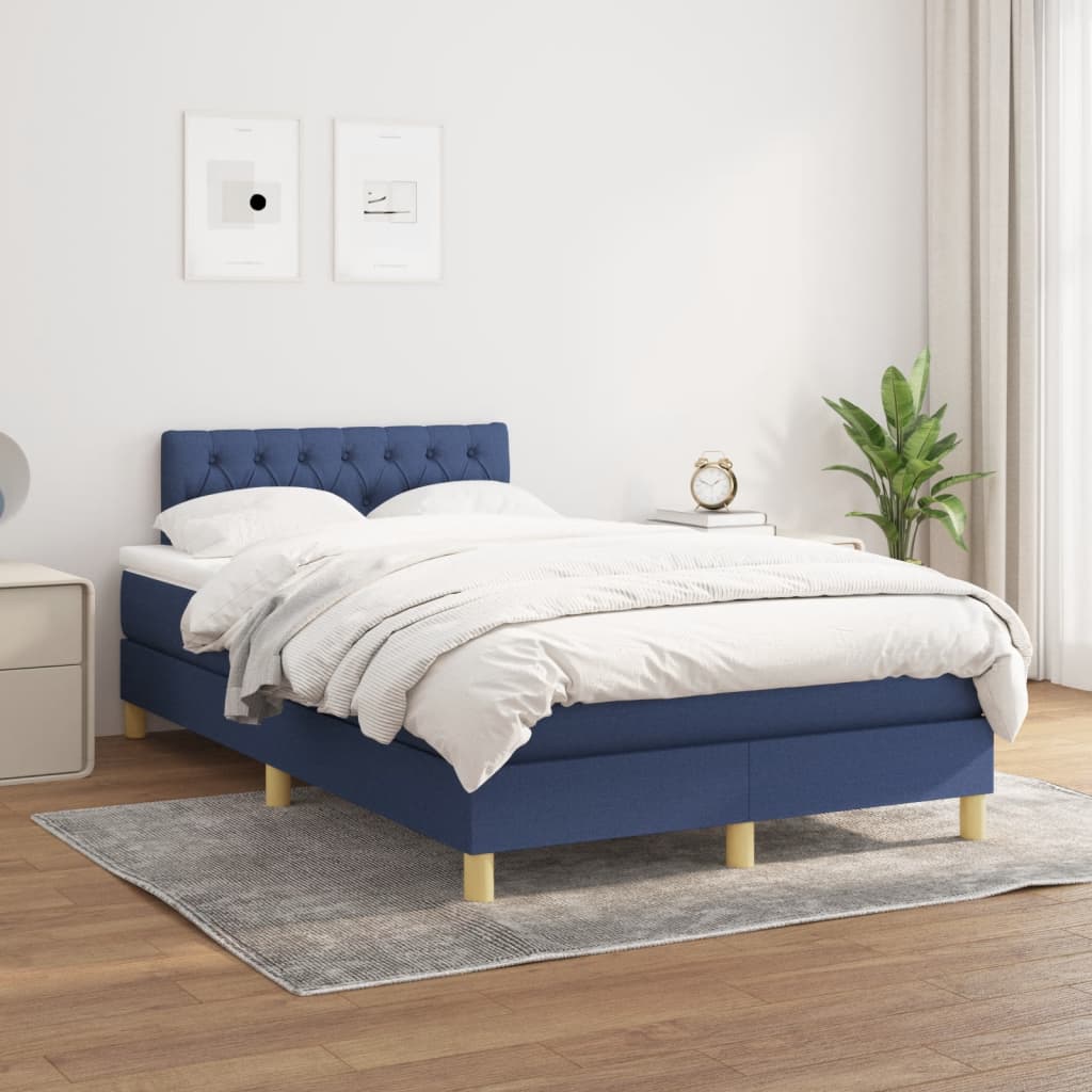 Sommier à lattes de lit avec matelas bleu 120x190 cm tissu - XIOS