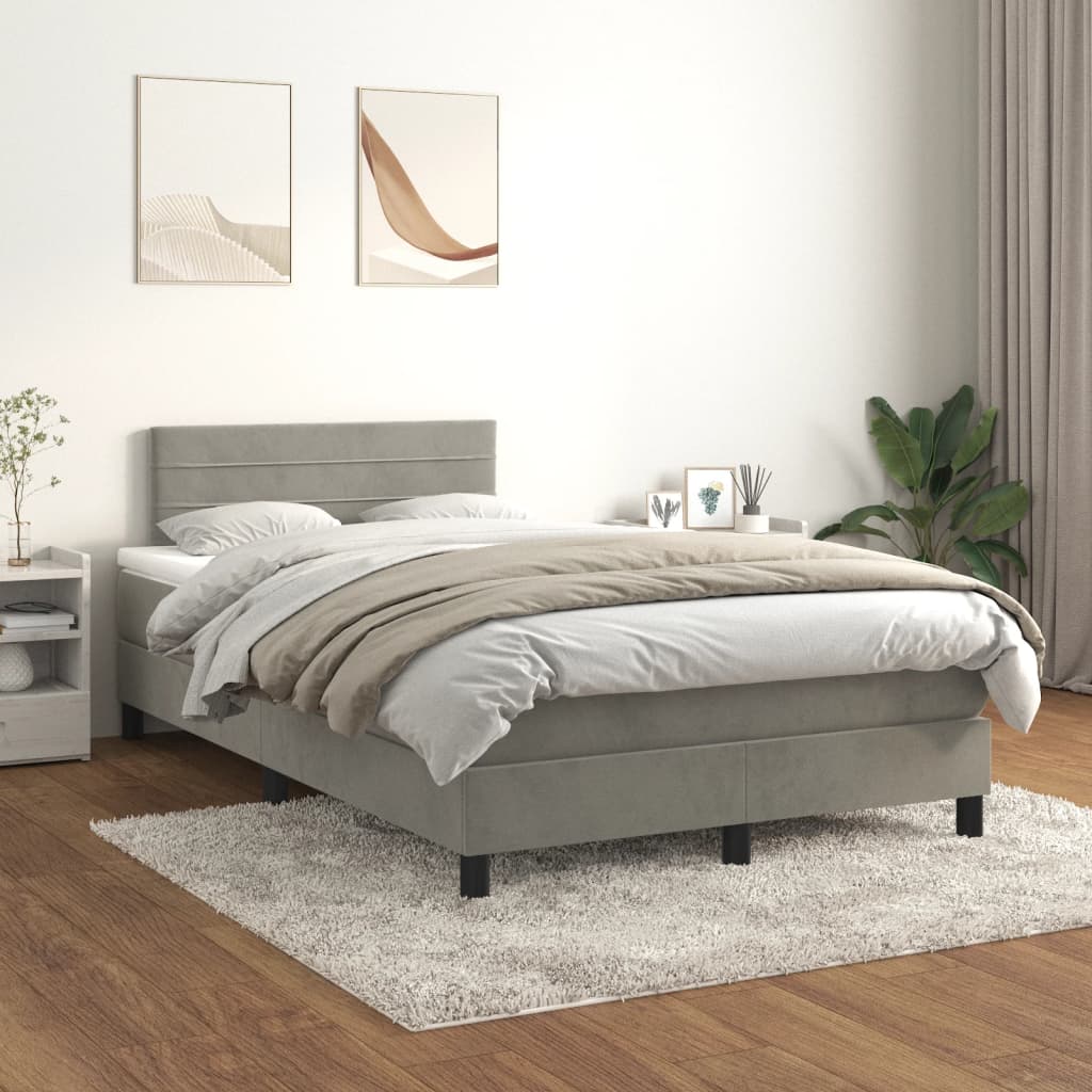 Sommier à lattes de lit et matelas gris clair 120x190cm velours - XIOS