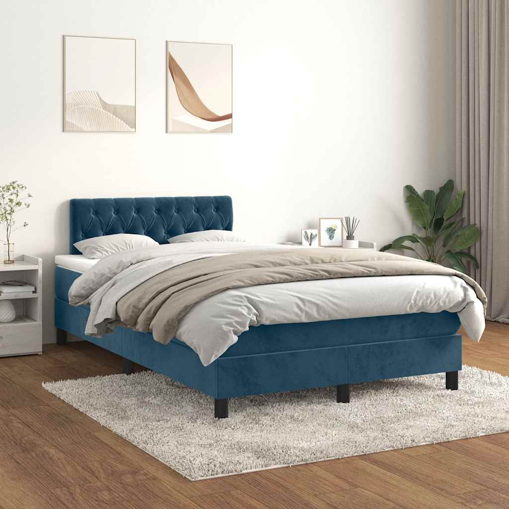Sommier à lattes de lit et matelas bleu foncé 120x190cm velours - XIOS