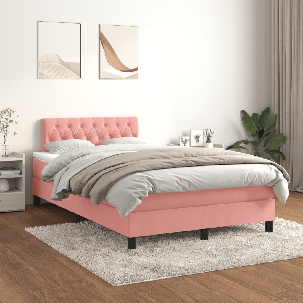 Sommier à lattes de lit avec matelas rose 120x190 cm velours