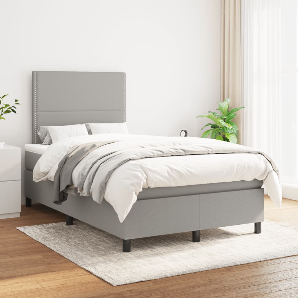 Sommier à lattes de lit et matelas gris clair 120x190 cm tissu - XIOS