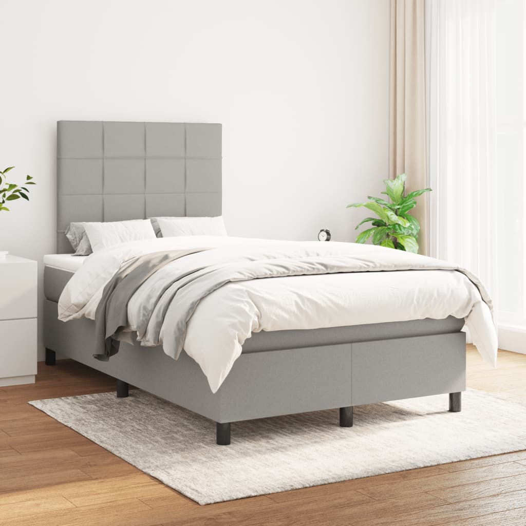 Sommier à lattes de lit et matelas gris clair 120x190 cm tissu - XIOS