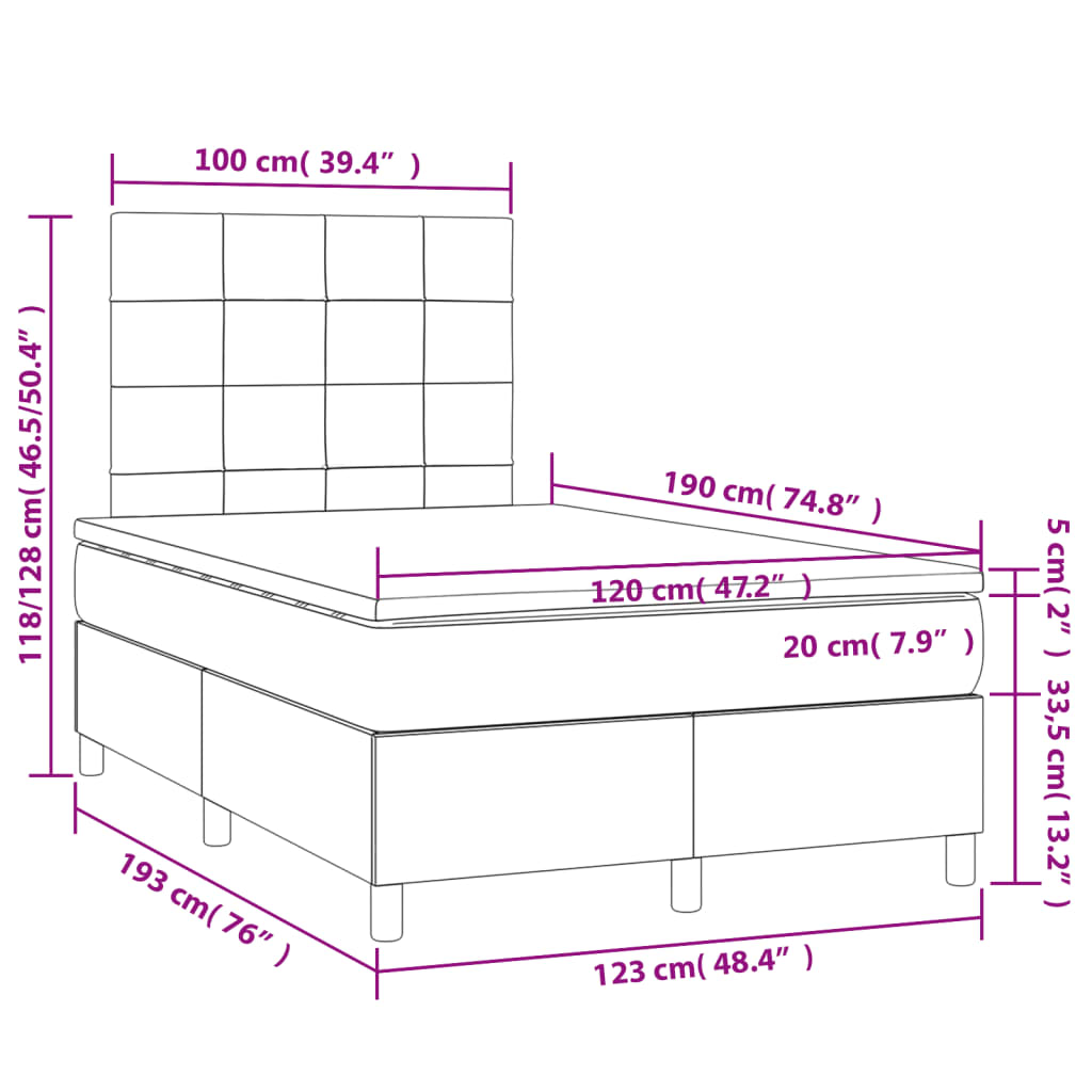 Sommier à lattes de lit avec matelas noir 120x190 cm tissu - XIOS