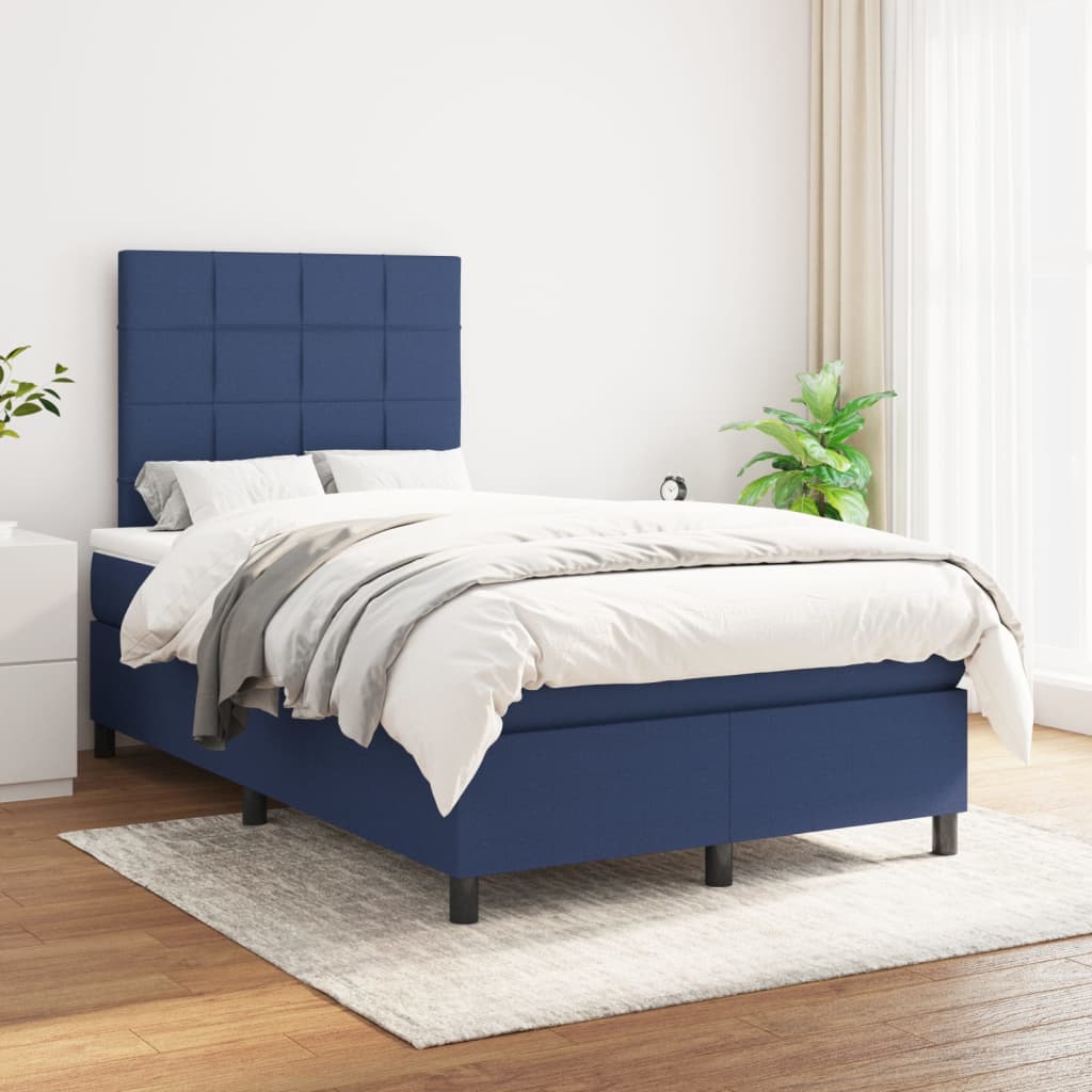 Sommier à lattes de lit avec matelas bleu 120x190 cm tissu - XIOS